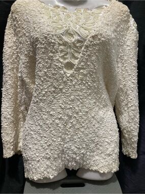Bonnie and Bill by Hally Cream Bouclé Knit Sweater Pearl Embellished Small
